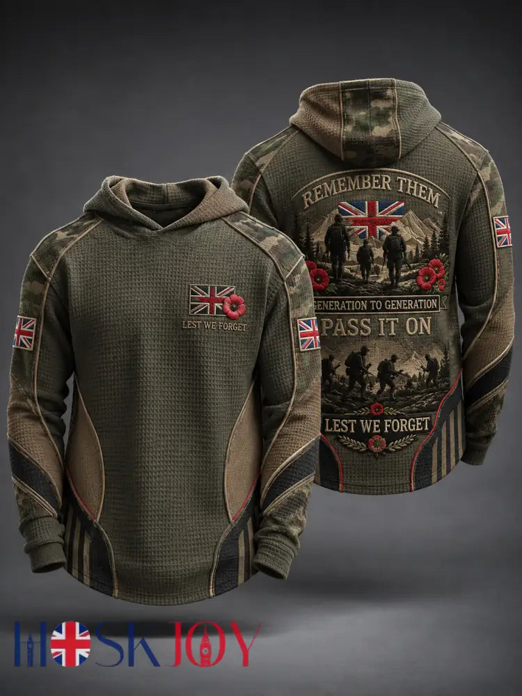Men’s REMEMBER THEM GENERATION TO GENERATION PASS IT ON LEST WE FORGET Waffle Hoodie - Army Green / S
