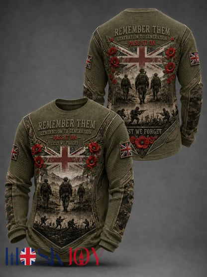 Men’s REMEMBER THEM GENERATION TO GENERATION PASS IT ON LEST WE FORGET Waffle Long Sleeve T-Shirt - Army Green / S