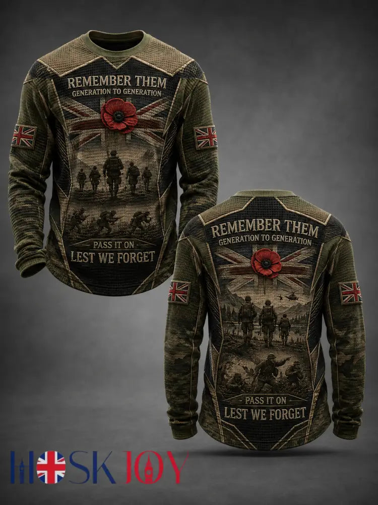 Men’s REMEMBER THEM GENERATION TO GENERATION PASS IT ON LEST WE FORGET Waffle Long Sleeve T-Shirt - Army Green / S