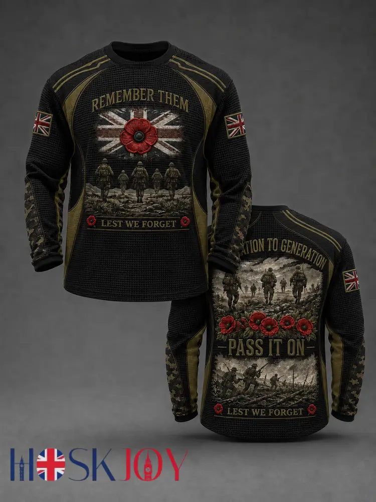 Men’s REMEMBER THEM GENERATION TO GENERATION PASS IT ON LEST WE FORGET Waffle Long Sleeve T-Shirt - Black / S