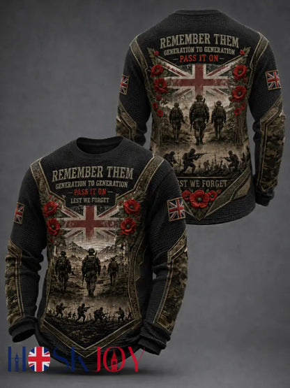 Men’s REMEMBER THEM GENERATION TO GENERATION PASS IT ON LEST WE FORGET Waffle Long Sleeve T-Shirt - Black / S