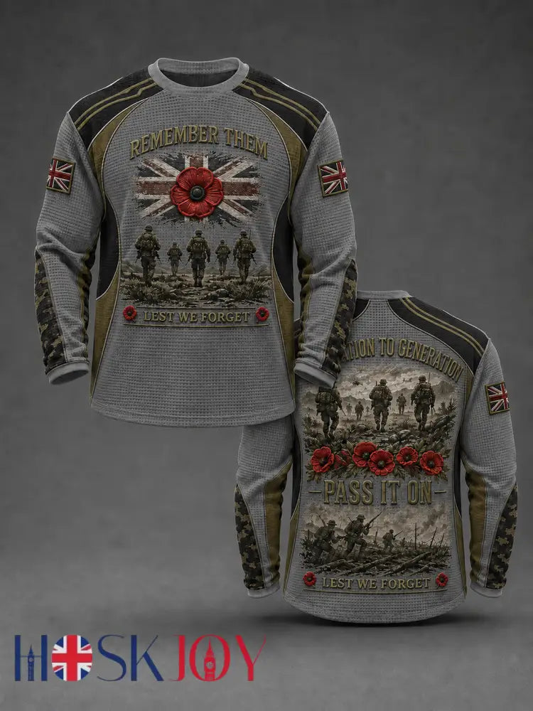 Men’s REMEMBER THEM GENERATION TO GENERATION PASS IT ON LEST WE FORGET Waffle Long Sleeve T-Shirt - Gray / S