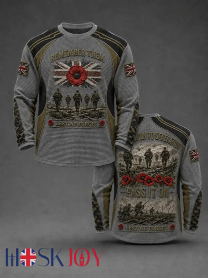 Men’s REMEMBER THEM GENERATION TO GENERATION PASS IT ON LEST WE FORGET Waffle Long Sleeve T-Shirt - Gray / S
