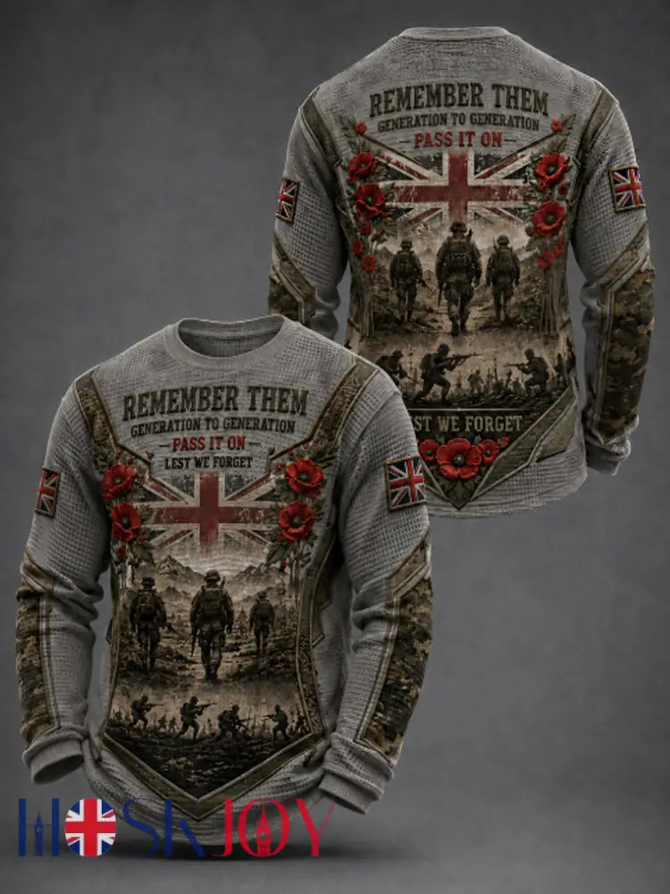 Men’s REMEMBER THEM GENERATION TO GENERATION PASS IT ON LEST WE FORGET Waffle Long Sleeve T-Shirt - Gray / S