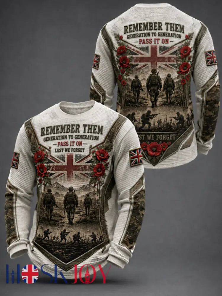 Men’s REMEMBER THEM GENERATION TO GENERATION PASS IT ON LEST WE FORGET Waffle Long Sleeve T-Shirt - White / S