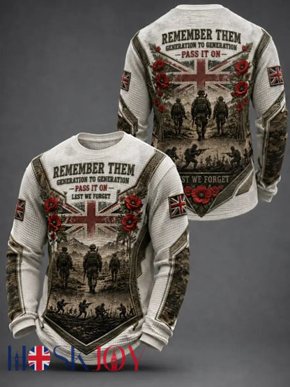 Men’s REMEMBER THEM GENERATION TO GENERATION PASS IT ON LEST WE FORGET Waffle Long Sleeve T-Shirt - White / S