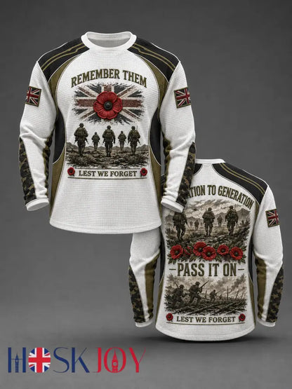 Men’s REMEMBER THEM GENERATION TO GENERATION PASS IT ON LEST WE FORGET Waffle Long Sleeve T-Shirt - White / S