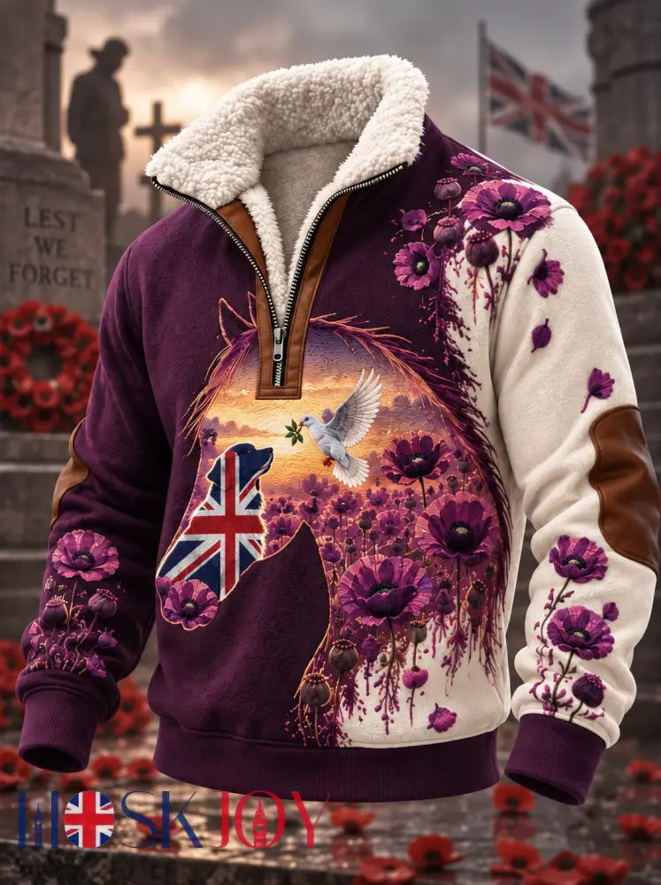 Men’s Remembering The Animals Of War Plush Stand Collar Shirt - As picture / S