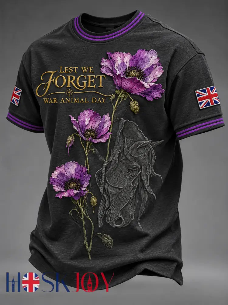 Men’s Remembering The Animals Of War Short Sleeves T-shirt - Black / S