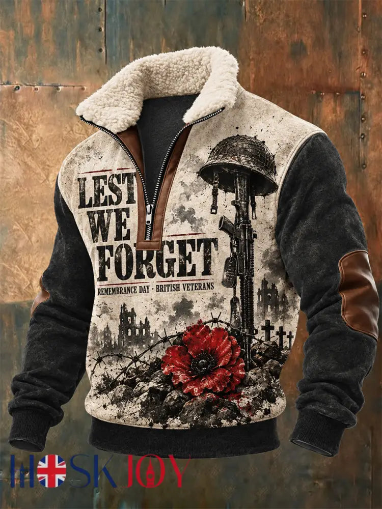 Men’s Remembrance Day Lest We Forget Baggy Zip-up Sweatshirt - As picture / S