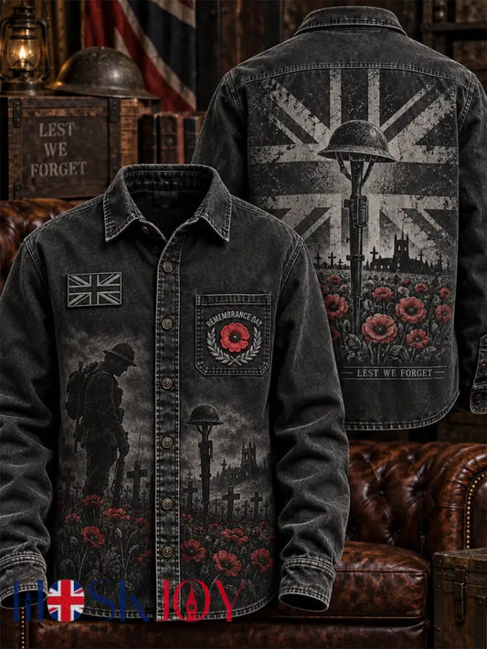 Men’s Remembrance Day Lest We Forget Button-Down Jacket - Black / S