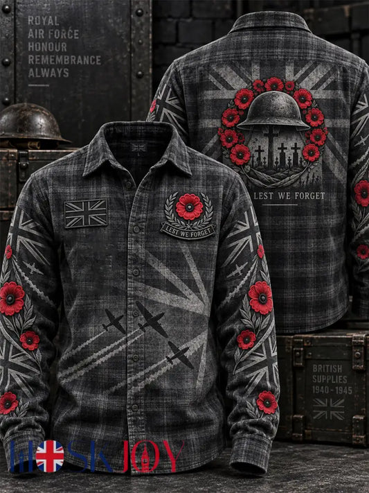 Men’s Remembrance Day Lest We Forget Button-Down Jacket - Dark Gray / S