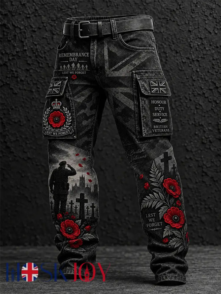 Men’s Remembrance Day Lest We Forget Casual Work Trousers - Black / S