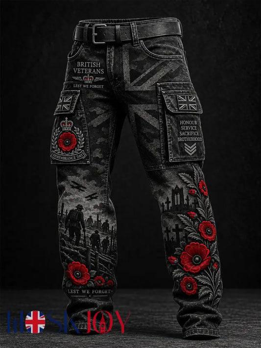 Men’s Remembrance Day Lest We Forget Casual Work Trousers - Black / S