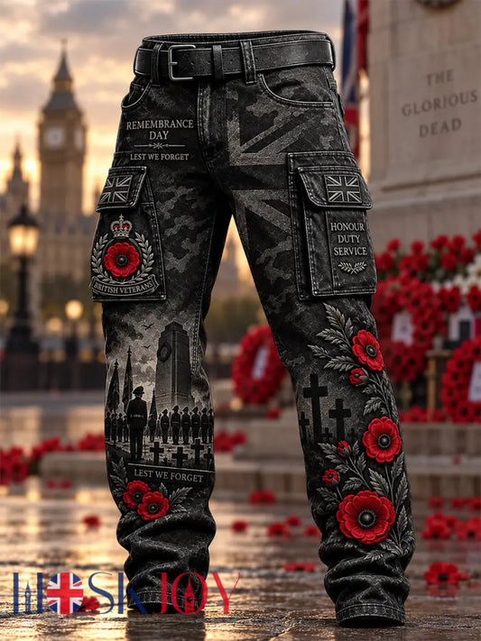 Men’s Remembrance Day Lest We Forget Casual Work Trousers - Black / S