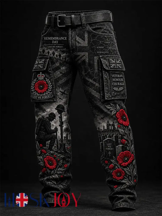 Men’s Remembrance Day Lest We Forget Casual Work Trousers - Black / S