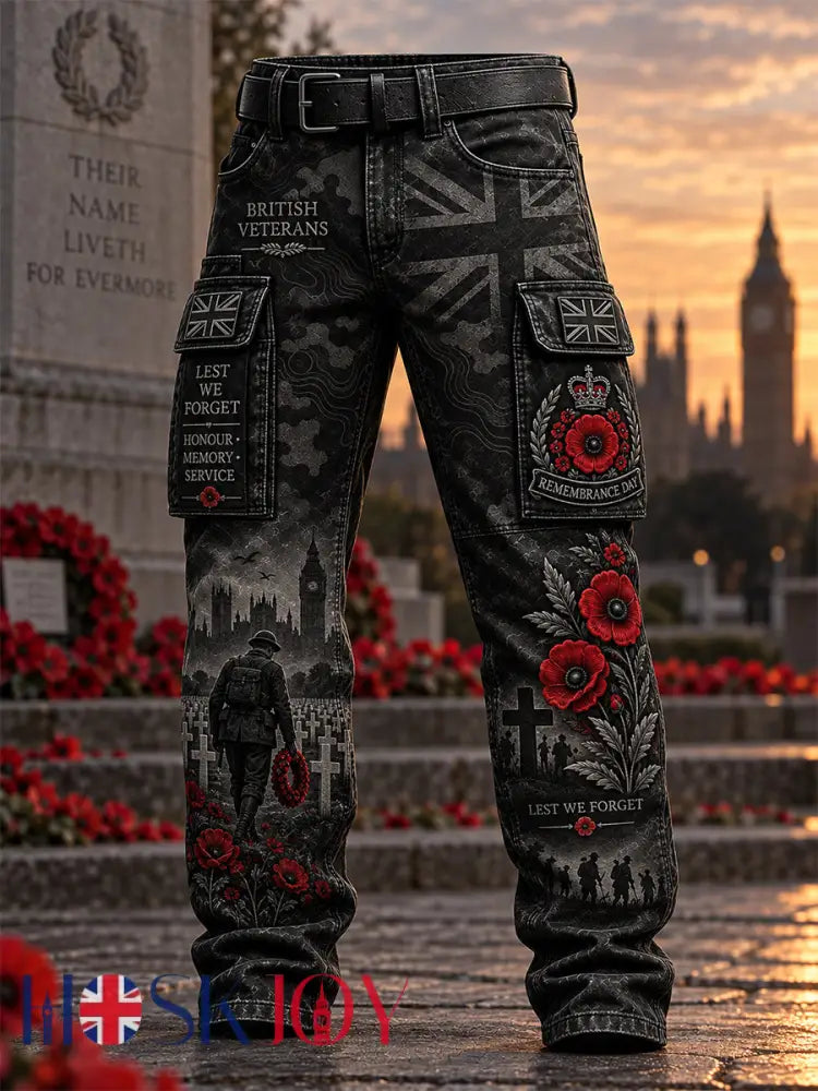 Men’s Remembrance Day Lest We Forget Casual Work Trousers - Black / S