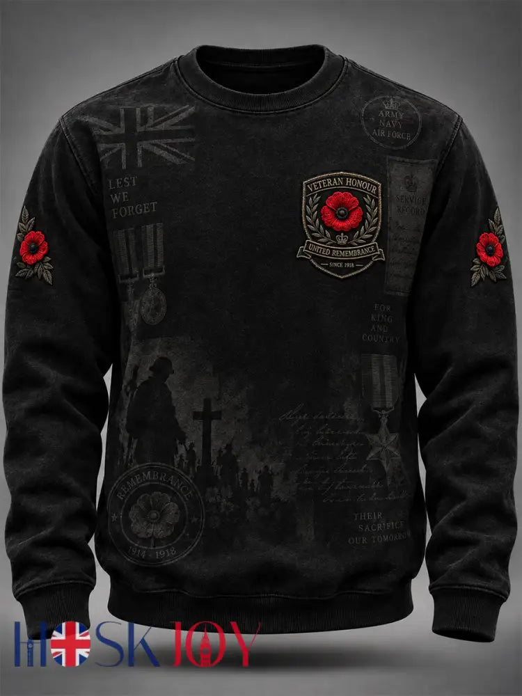 Men’s Remembrance Day Lest We Forget Crew Neck Sweatshirt - Black / S