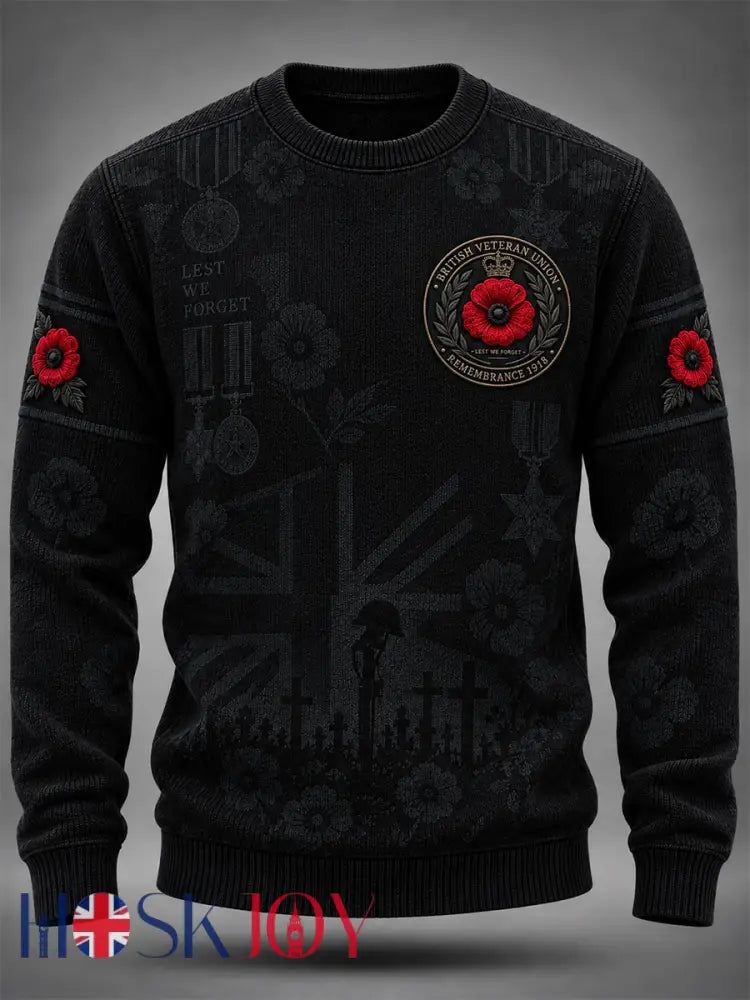 Men’s Remembrance Day Lest We Forget Crew Neck Sweatshirt - Black / S