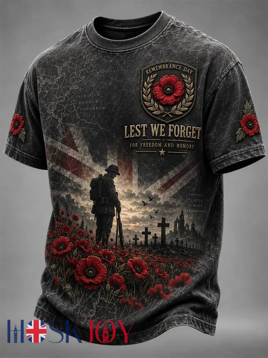 Men’s Remembrance Day Lest We Forget Crew-Neck T-Shirt - Black / S