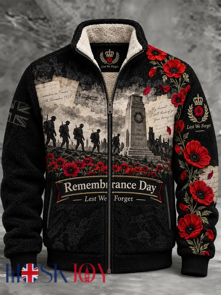 Men’s Remembrance Day Lest We Forget Fleece-Lined Coat - Black / S
