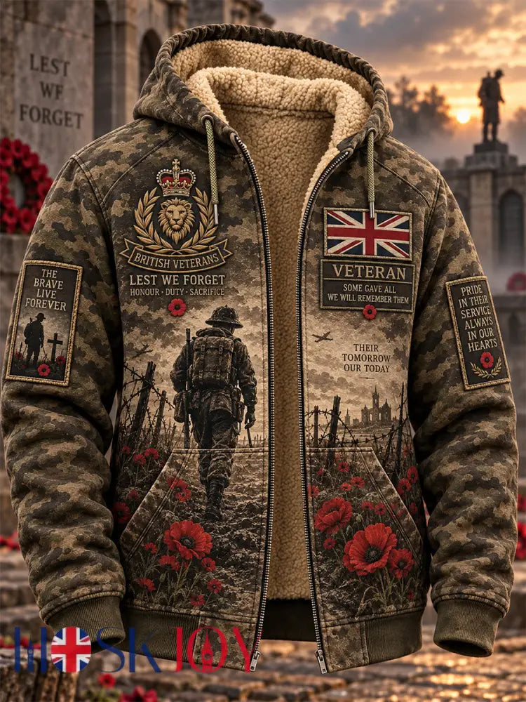 Men’s Remembrance Day Lest We Forget Fleece-Lined Hooded Jacket - Army Green / S