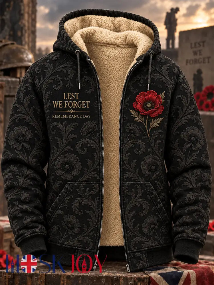 Men’s Remembrance Day Lest We Forget Fleece-Lined Hooded Jacket - Black / S