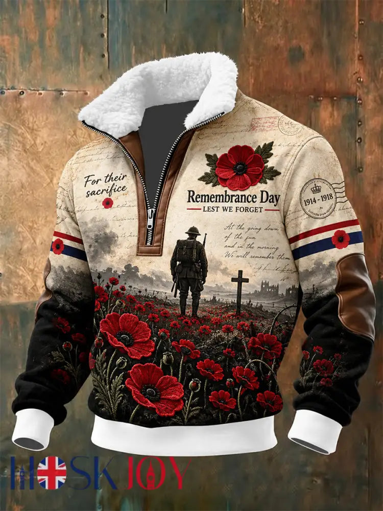 Men’s Remembrance Day Lest We Forget Fleece-Lined Sweatshirt - Apricot / S