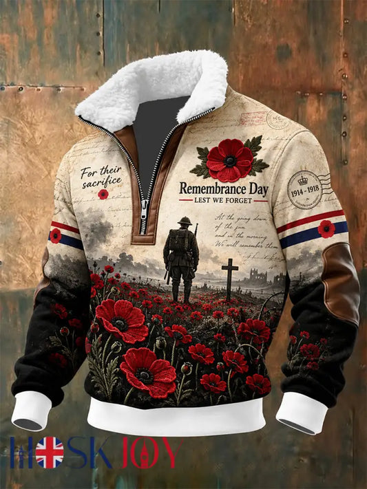 Men’s Remembrance Day Lest We Forget Fleece-Lined Sweatshirt - Apricot / S