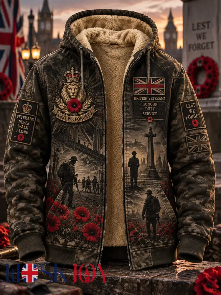 Men’s Remembrance Day Lest We Forget Fleece-Lined Zipper Hoodie - Army Green / S