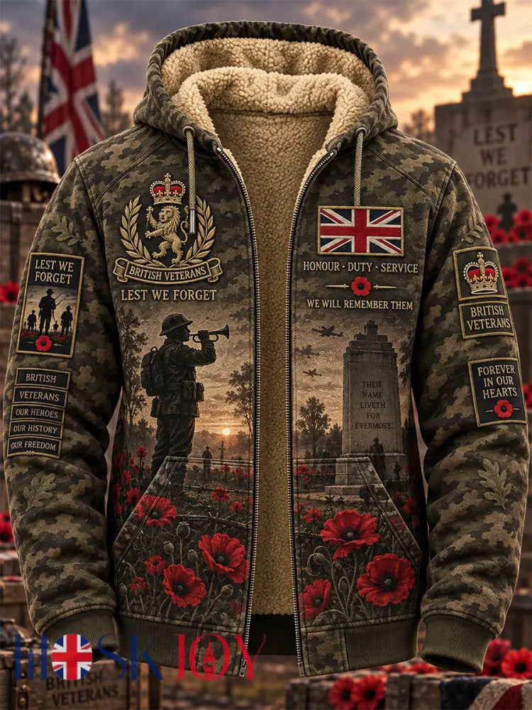 Men’s Remembrance Day Lest We Forget Fleece-Lined Zipper Hoodie - Army Green / S