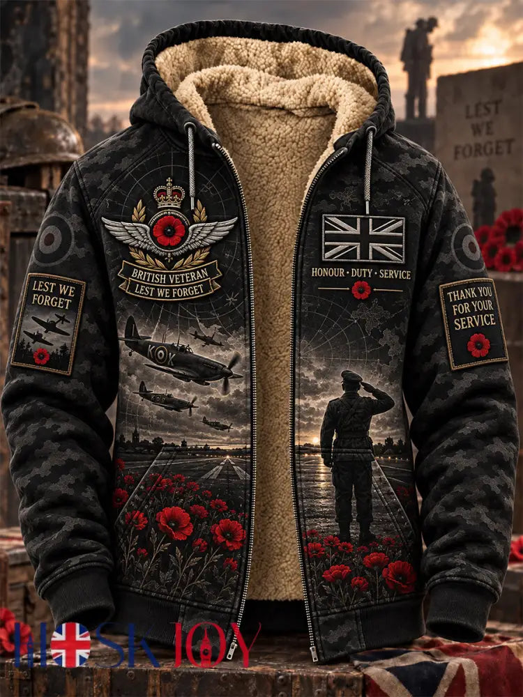 Men’s Remembrance Day Lest We Forget Fleece-Lined Zipper Hoodie - Black / S