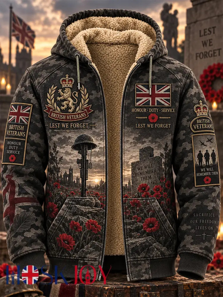 Men’s Remembrance Day Lest We Forget Fleece-Lined Zipper Hoodie - Black / S