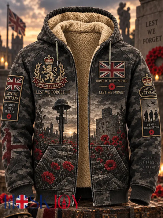 Men’s Remembrance Day Lest We Forget Fleece-Lined Zipper Hoodie - Black / S