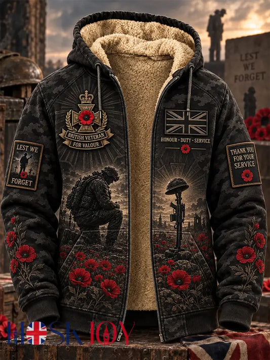 Men’s Remembrance Day Lest We Forget Fleece-Lined Zipper Hoodie - Black / S