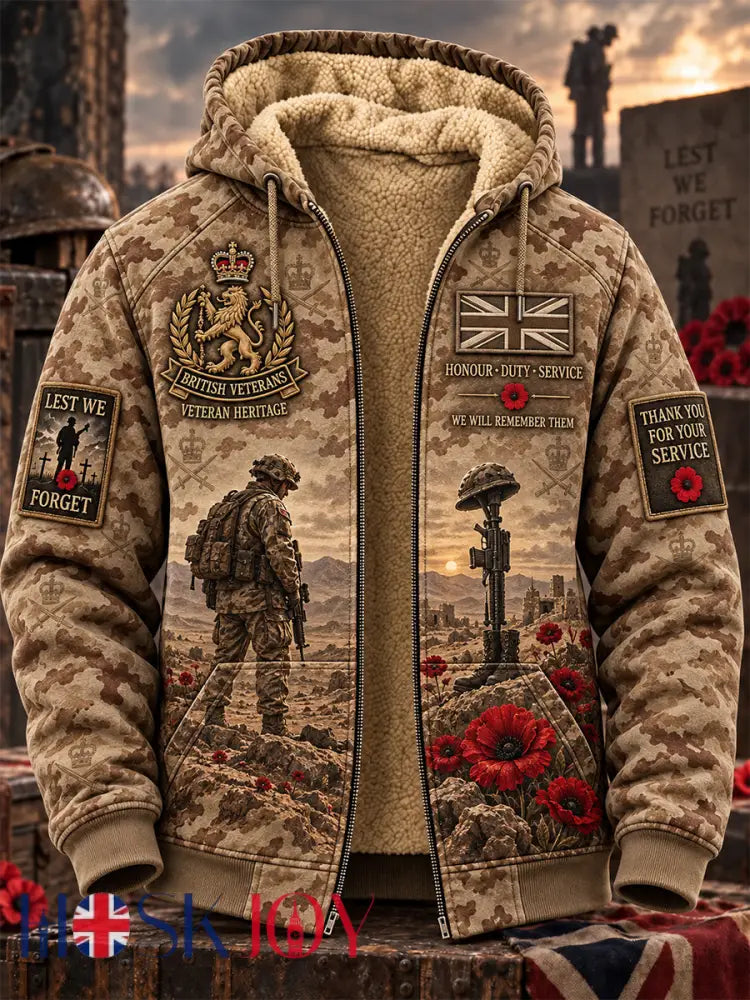 Men’s Remembrance Day Lest We Forget Fleece-Lined Zipper Hoodie - Khaki / S