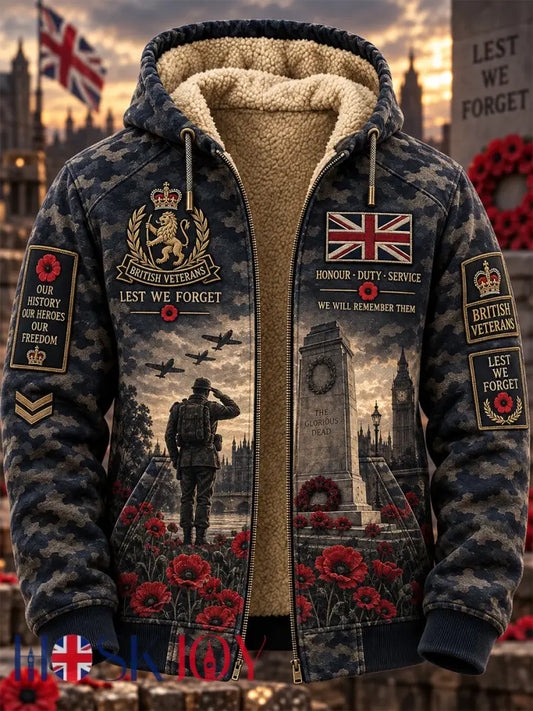 Men’s Remembrance Day Lest We Forget Fleece-Lined Zipper Hoodie - Navy Blue / S