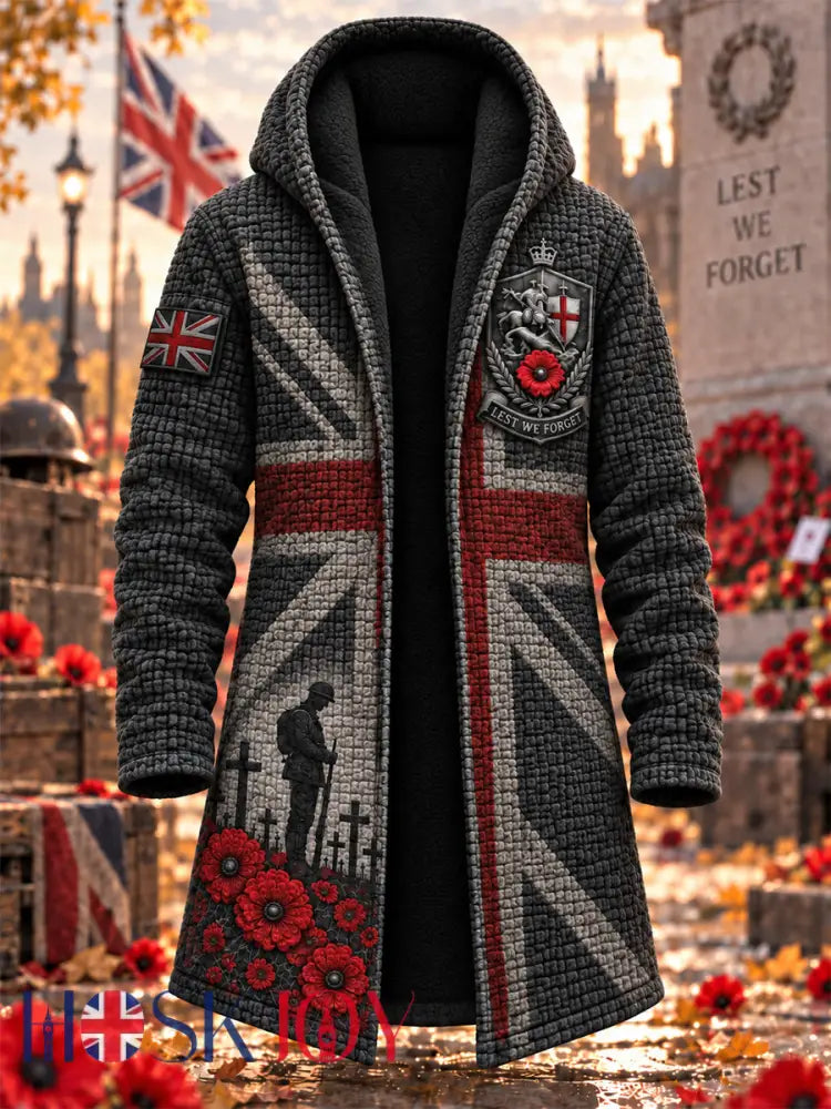 Men’s Remembrance Day Lest We Forget Hooded Cardigan - Black / S