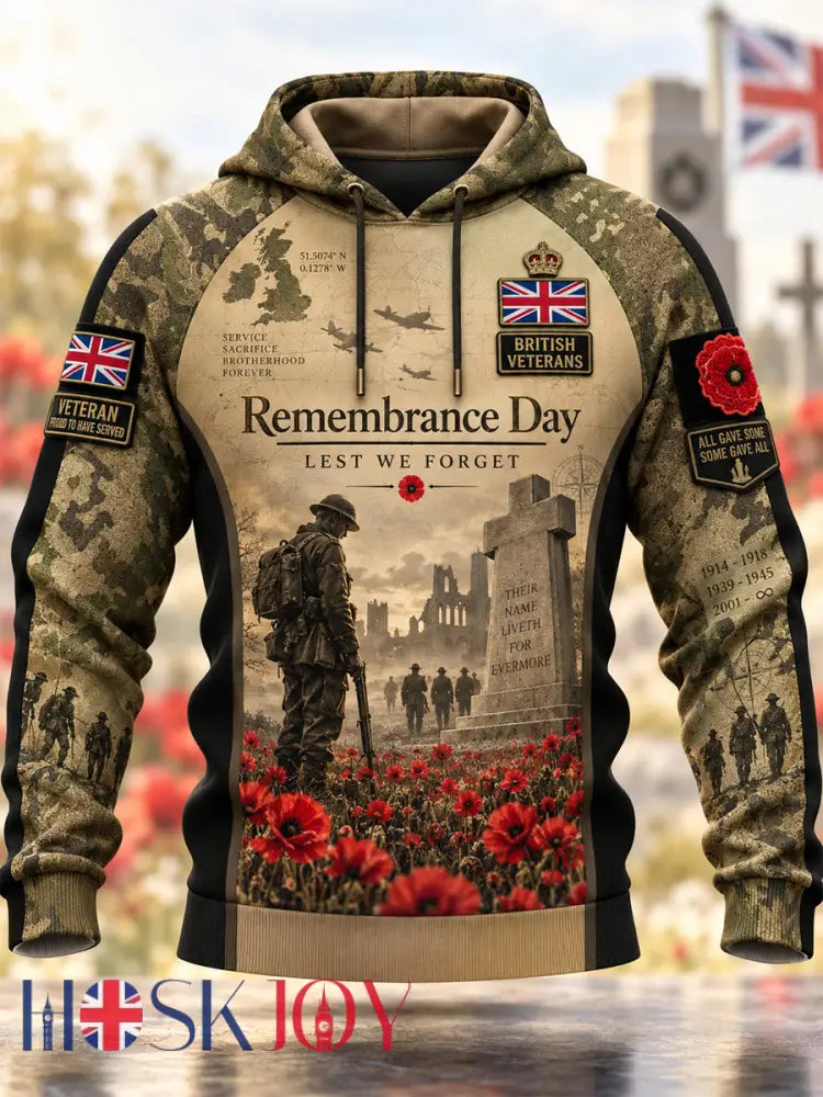 Men’s Remembrance Day Lest We Forget Hooded Sweatshirt - Army Green / S