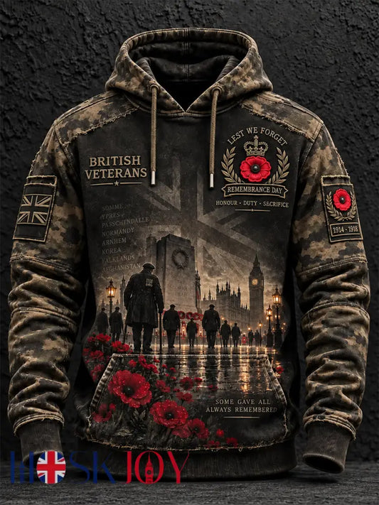 Men’s Remembrance Day Lest We Forget Hooded Sweatshirt - Army Green / S