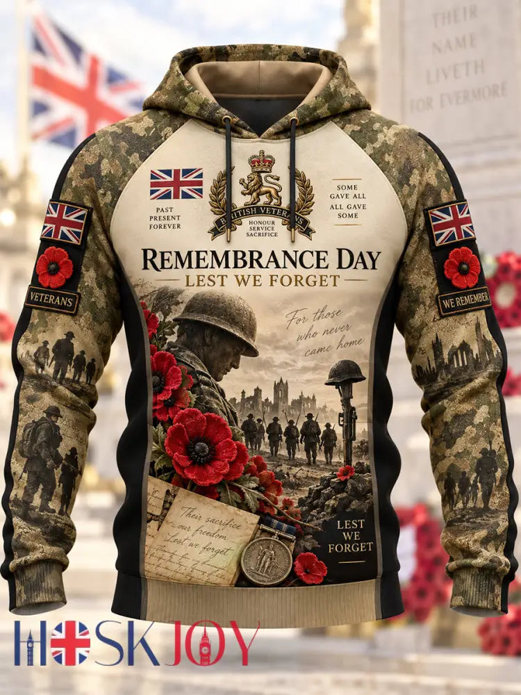Men’s Remembrance Day Lest We Forget Hooded Sweatshirt - Army Green / S