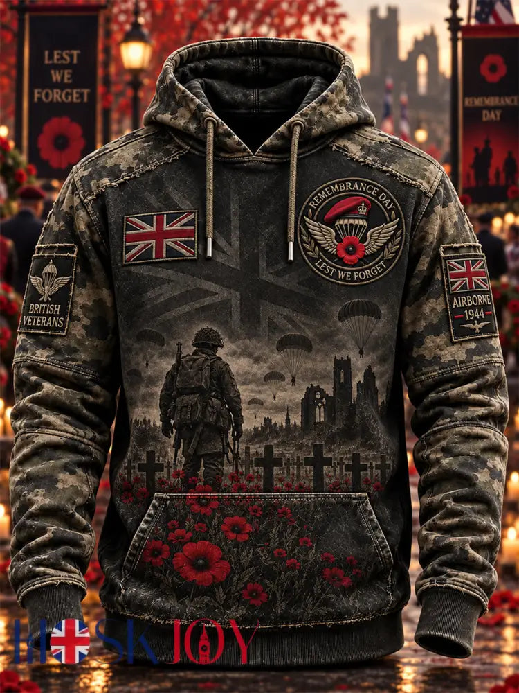 Men’s Remembrance Day Lest We Forget Hooded Sweatshirt - Army Green / S