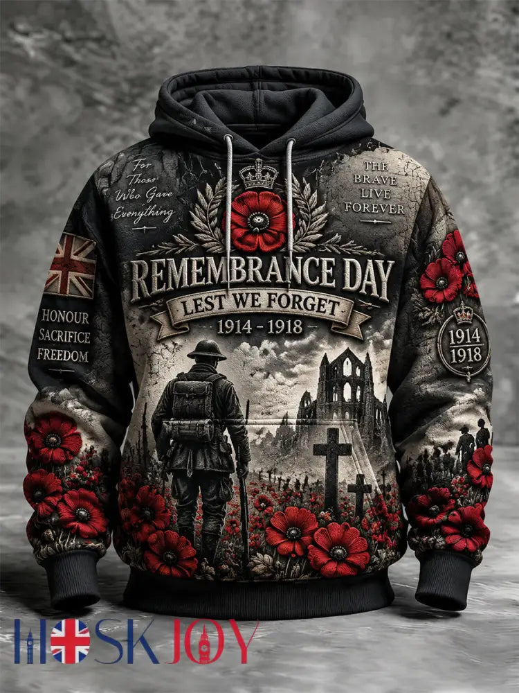 Men’s Remembrance Day Lest We Forget Hooded Sweatshirt - Black / S