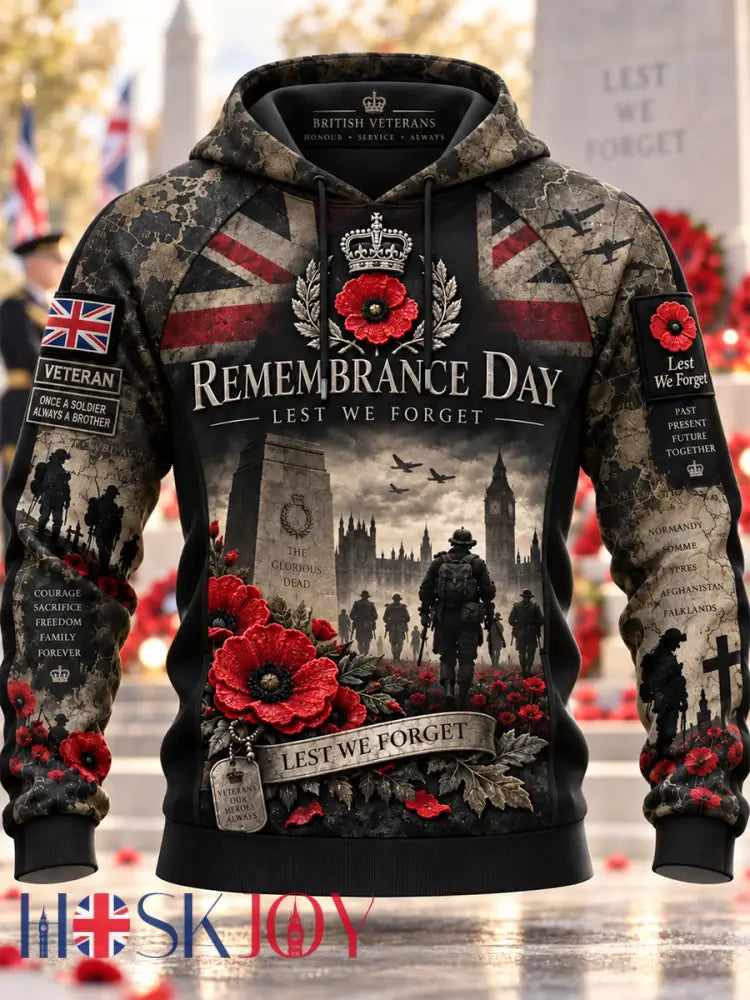Men’s Remembrance Day Lest We Forget Hooded Sweatshirt - Black / S