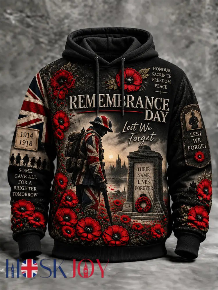 Men’s Remembrance Day Lest We Forget Hooded Sweatshirt - Black / S