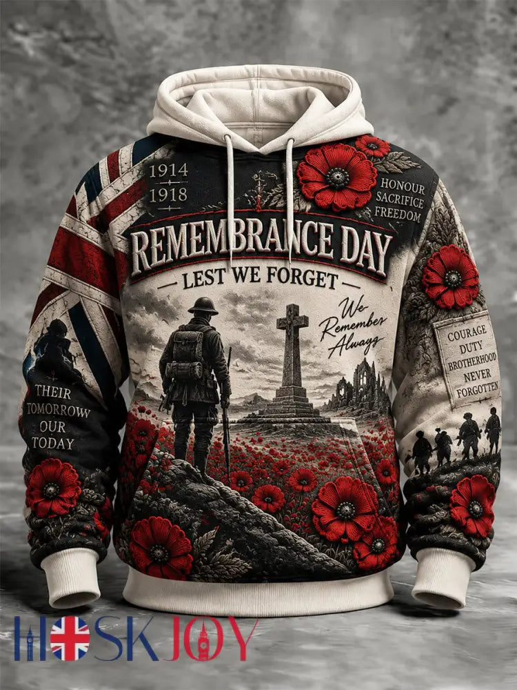 Men’s Remembrance Day Lest We Forget Hooded Sweatshirt - Black / S
