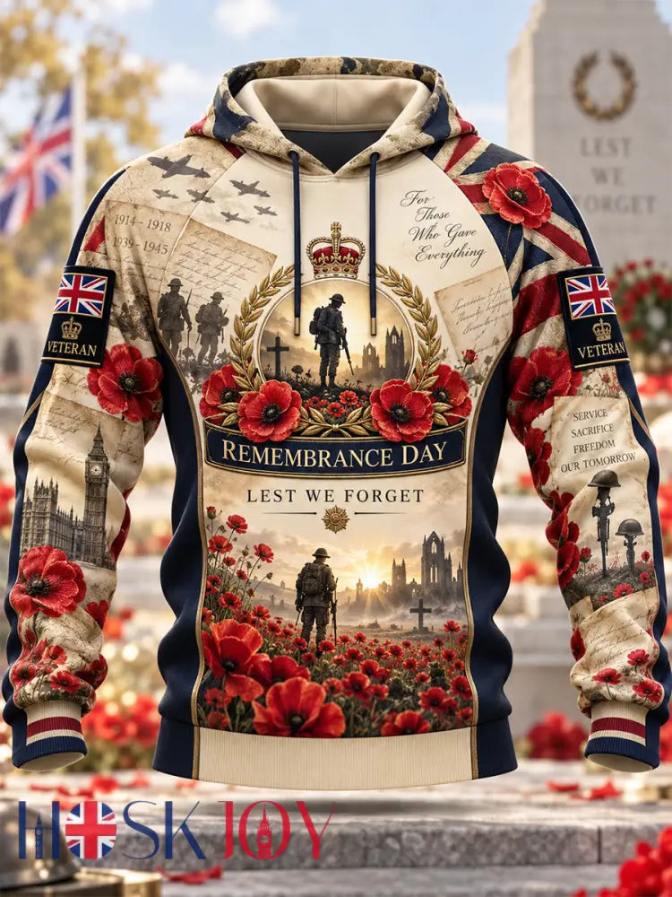 Men’s Remembrance Day Lest We Forget Hooded Sweatshirt - Khaki / S