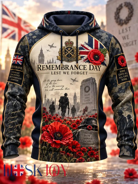 Men’s Remembrance Day Lest We Forget Hooded Sweatshirt - Navy Blue / S