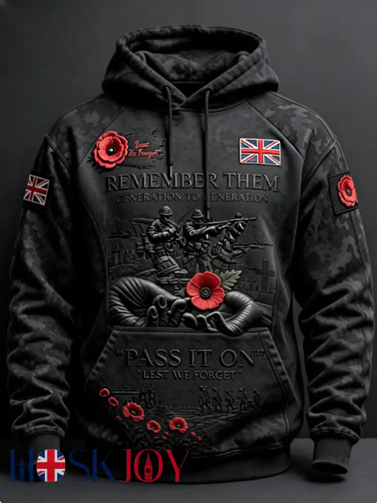 Men’s Remembrance Day Lest We Forget Hoodie - Black / S