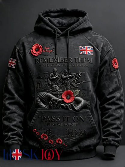 Men’s Remembrance Day Lest We Forget Hoodie - Black / S